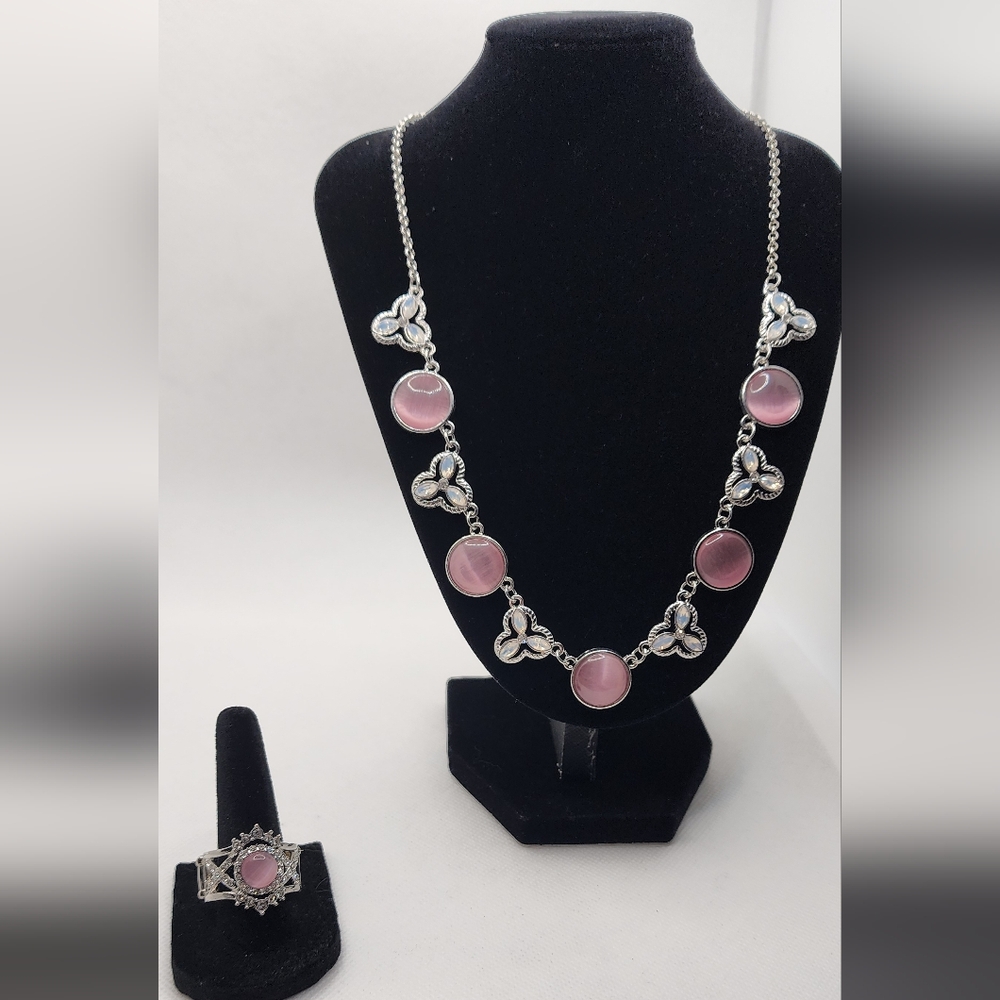 Elegant Silver and Pink Necklace